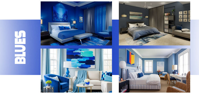 a graphic showing four blue room designs