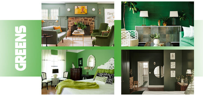 a graphic showing four green room designs