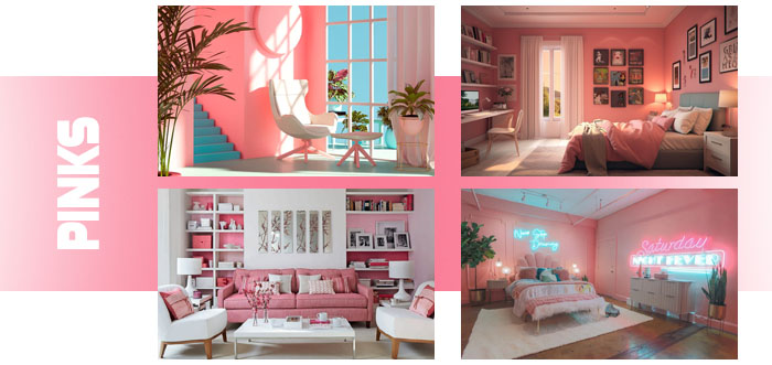 a graphic showing four pink room designs