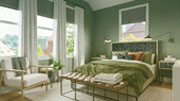 a room decorated in green