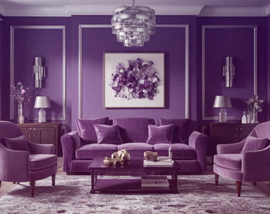 a room decorated in purple